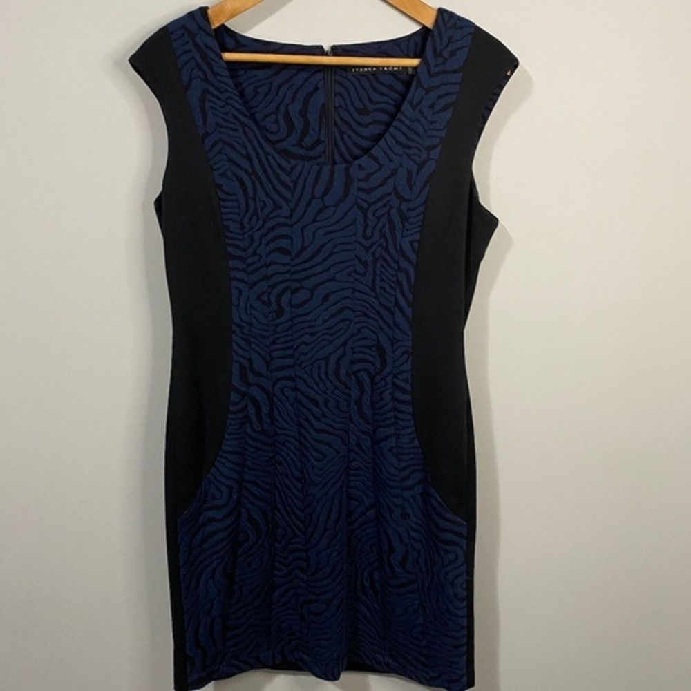 Ivanka Trump Blue Black Zebra Print Sheath Dress 14 Career Workwear Office